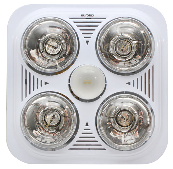 Eurolux C86W Bathroom Square 3 in 1 White Heater Light & Extractor