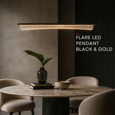 Eurolux Flare Linear LED Pendant Light – 30W, 3000K, 1500lm, Black & Gold, 1200mm