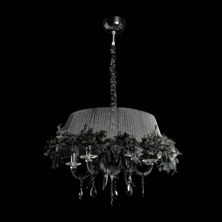 K-Light U-KLCH-9181-5/B 40W E14 5 Black Glass Arm Chandelier with Round Feather Shade