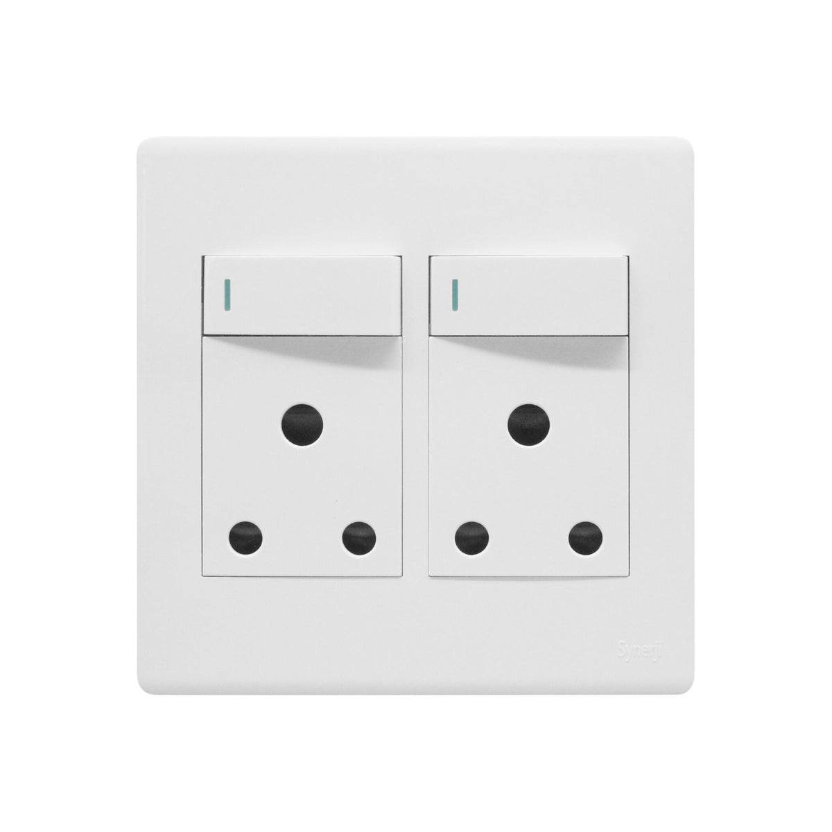 Synerji DECO 4×4 RSA Double Socket – white double plug socket, front view
