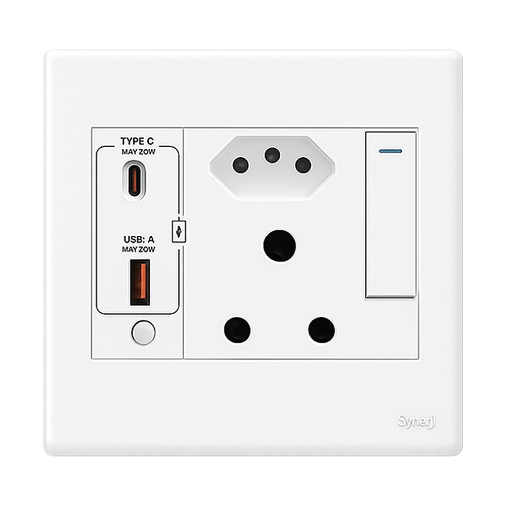Deco Complete 4×4 RSA + Euro + USB Socket – White – Synerji