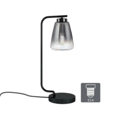 Synerji Indoor Glass Table Lamp – Black & Smokey Grey, IP20