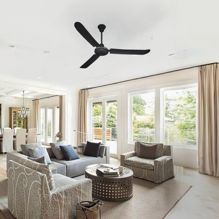 Synerji Industrial 3-Blade Ceiling Fan – 56-Inch, 80W, 5 Speeds, Black/White