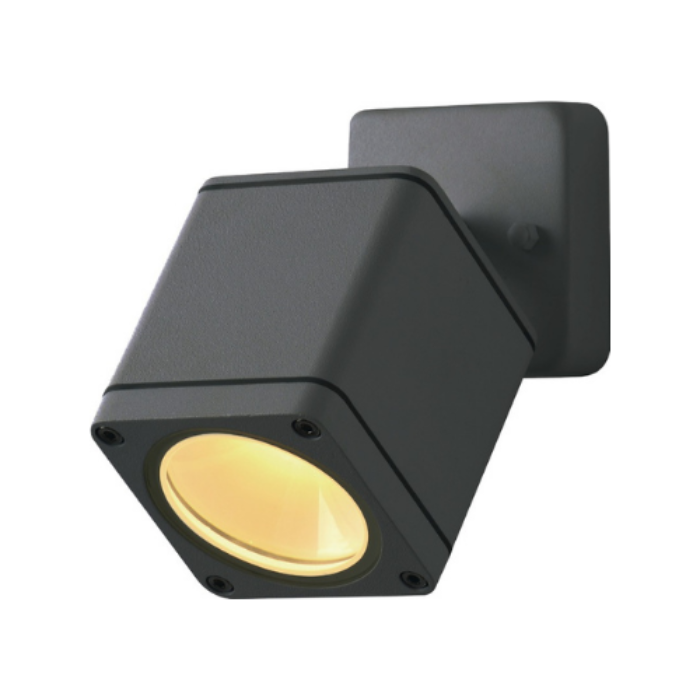 Synerji Kube Tilt Outdoor Wall Light – dark version, lit