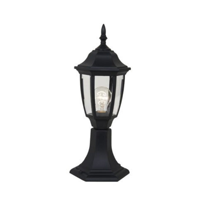 Synerji Outdoor Pedestal Lantern – E27, IP44, Black (Excl. Lamp)