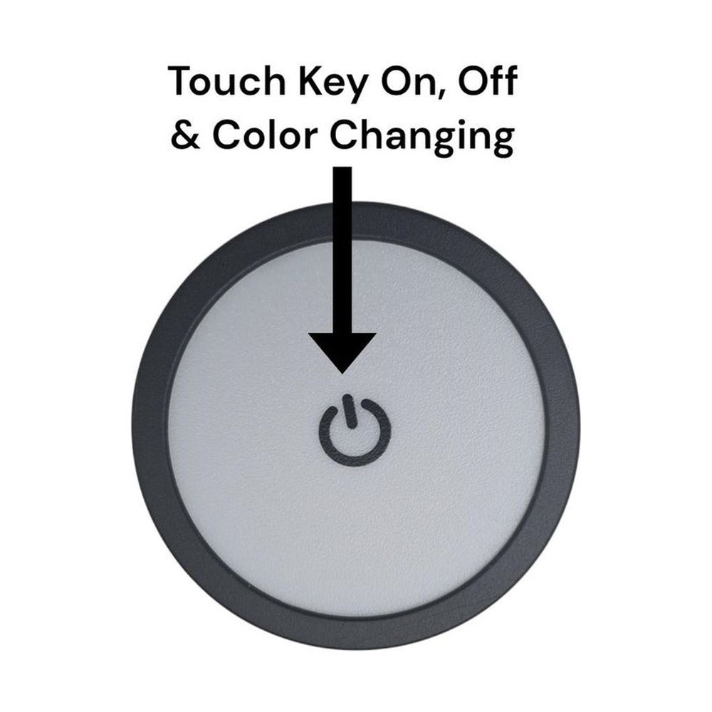 Rechargeable Tall Table Lamp – top view showing the touch key for on, off and colour changing