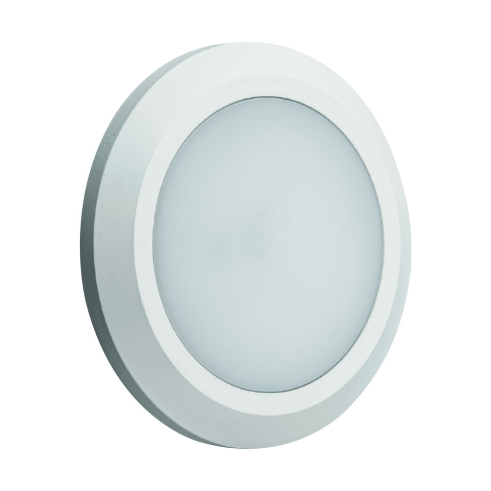 Synerji Round LED Path Light – white round path light, front angle