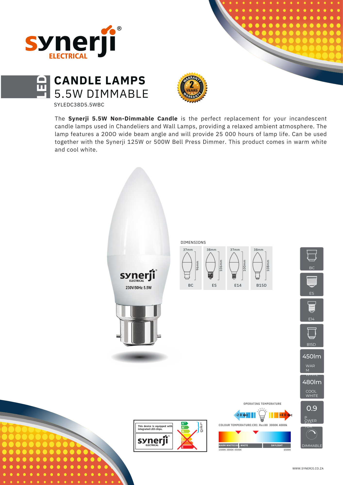 SYNERJI 4.2W CANDLE BULB DIMMABLE