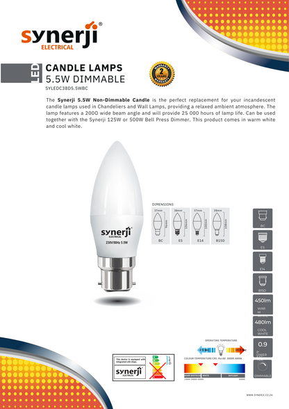 SYNERJI 4.2W CANDLE BULB DIMMABLE