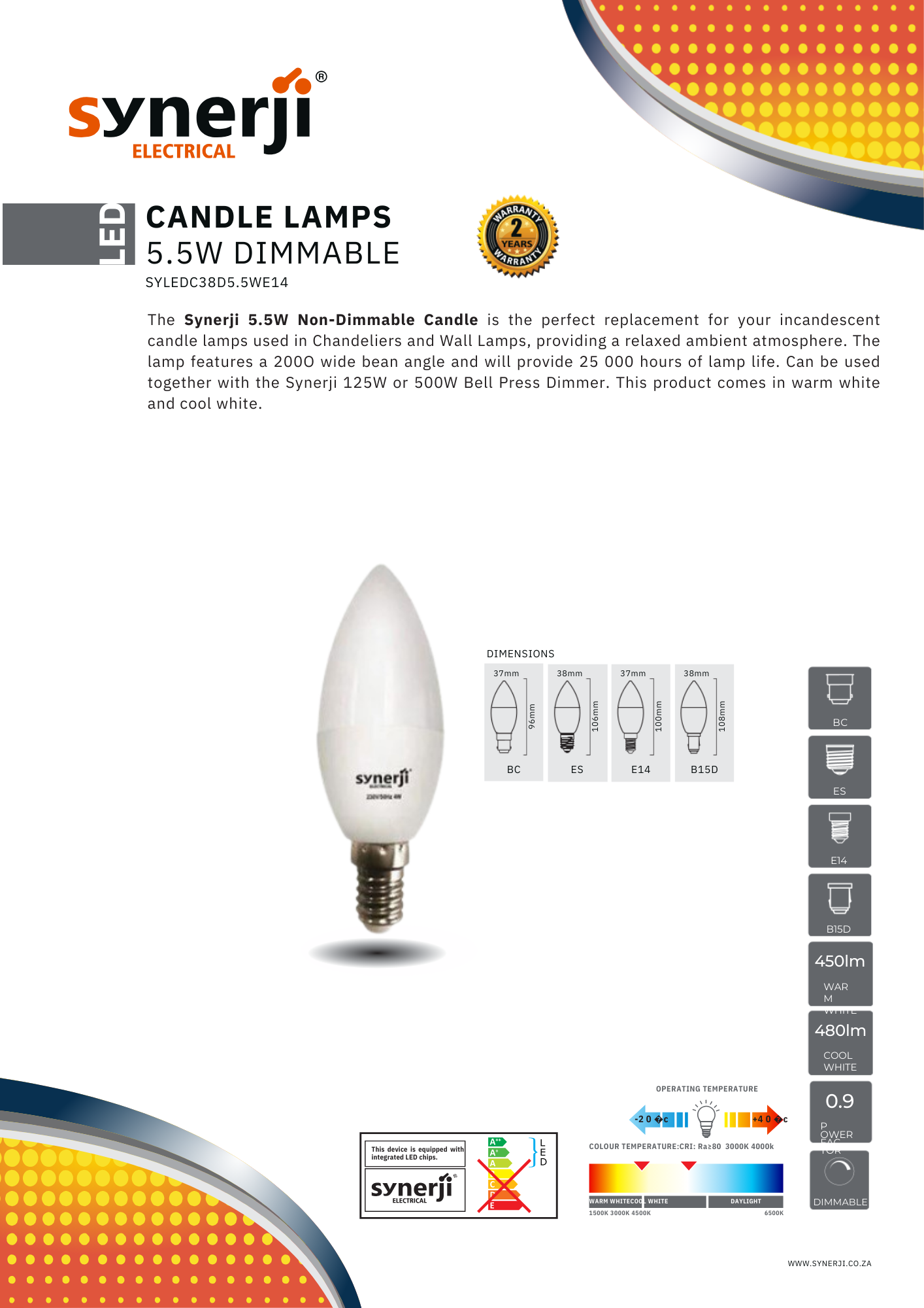 SYNERJI 4.2W CANDLE BULB DIMMABLE