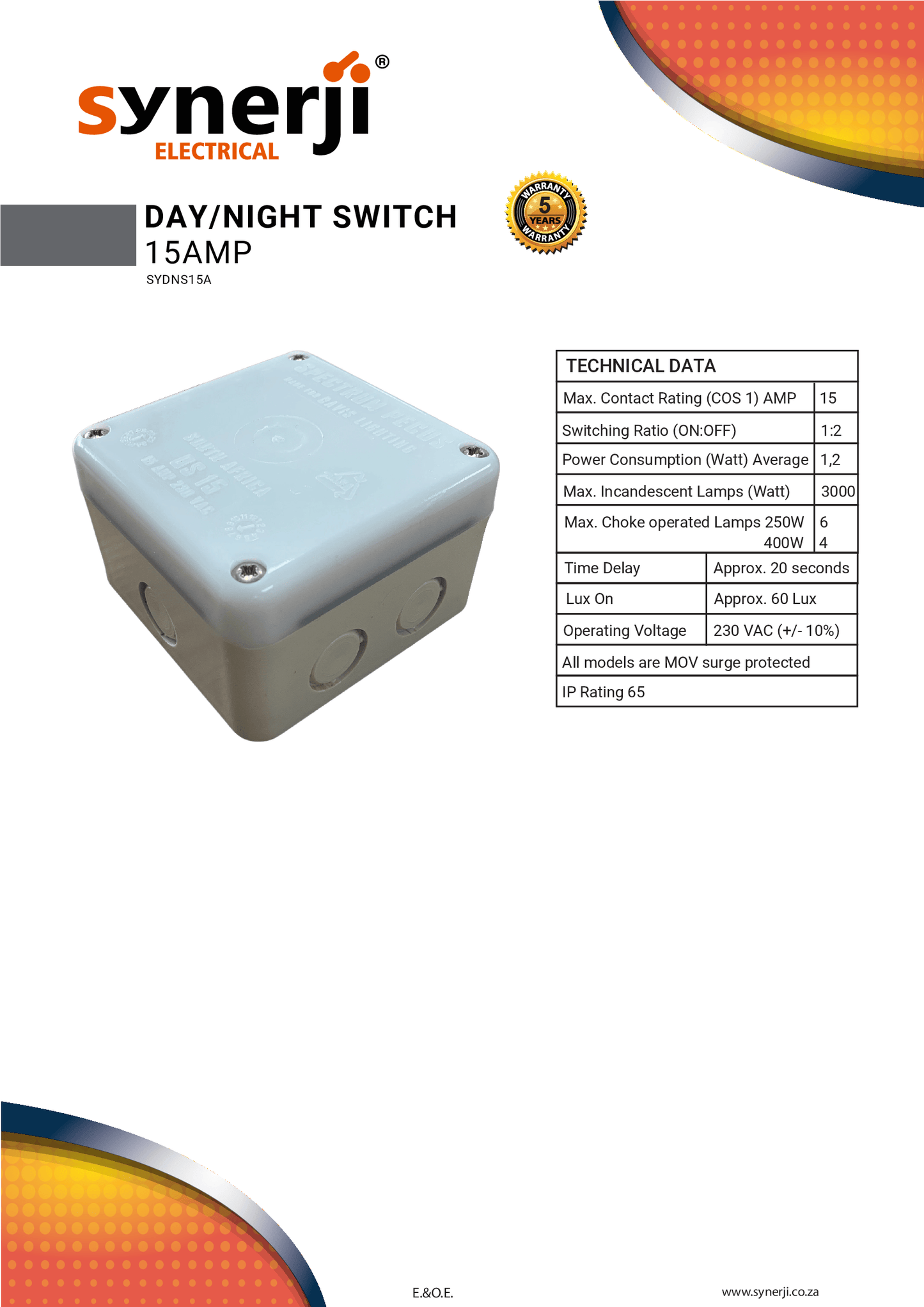 SYNERJI DAY/NIGHT SWITCH 15AMP