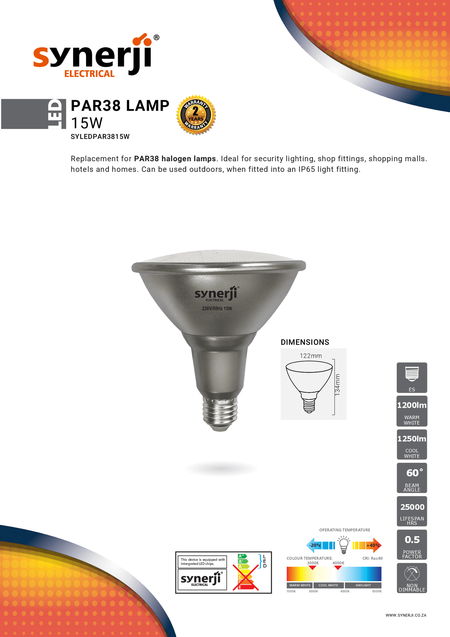 SYNERJI 15W PAR38 LAMPS