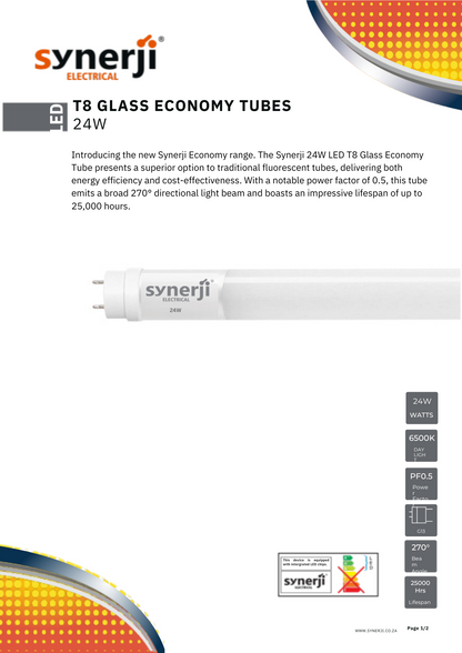 SYNERJI LED GLASS ECONO TUBE T8 6500K