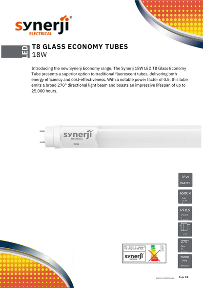 SYNERJI LED GLASS ECONO TUBE T8 6500K