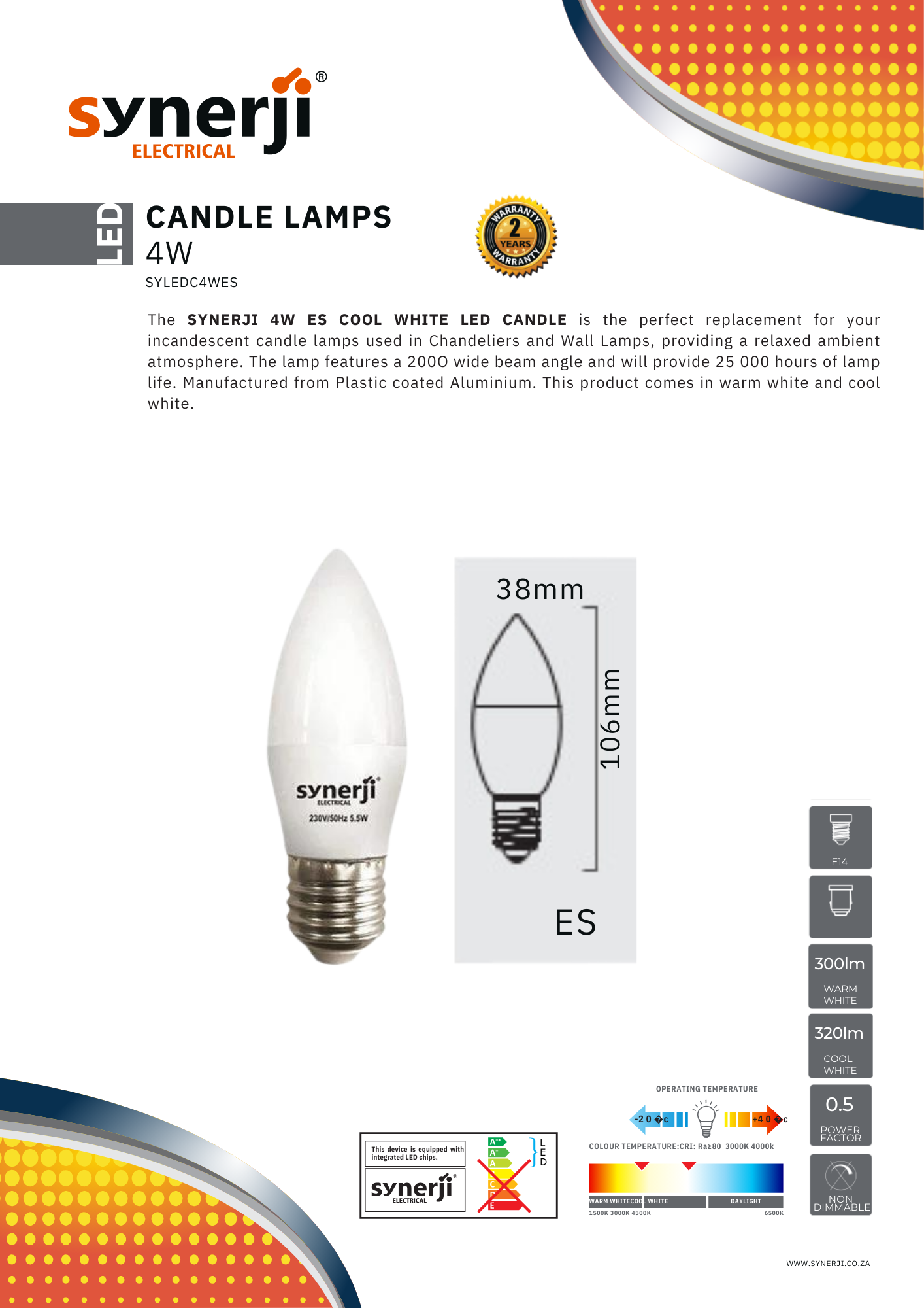 SYNERJI 4.2W Candle Lamps