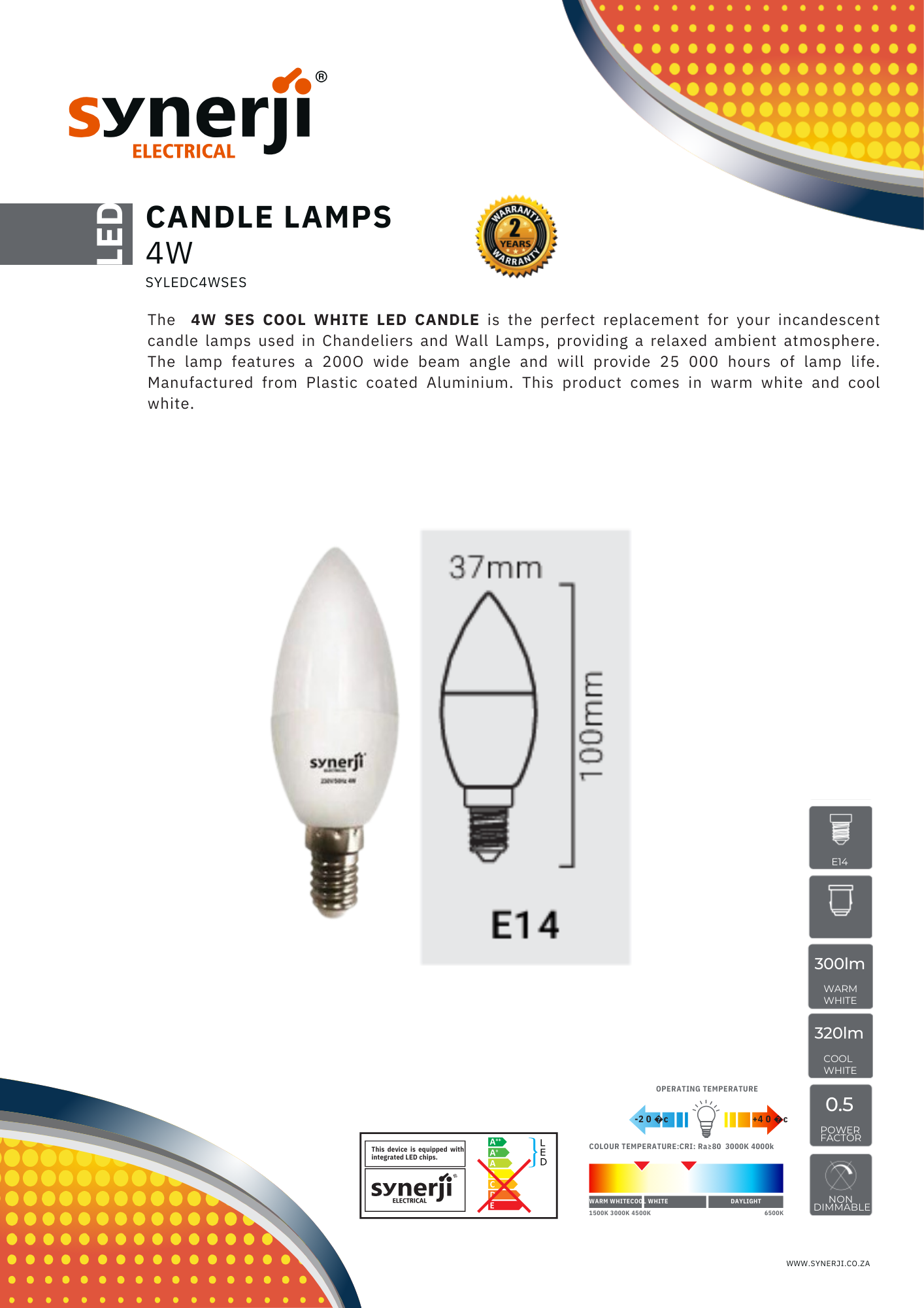 SYNERJI 4.2W Candle Lamps