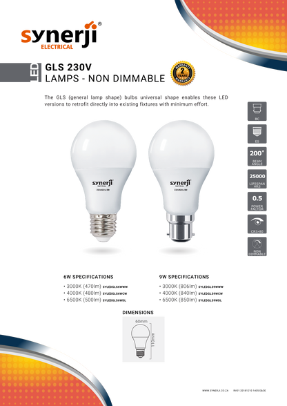 SYNERJI 10W GLS A60 Lamps DIMMABLE