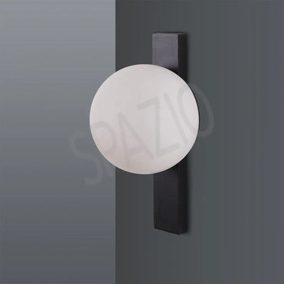 SPAZIO Pin-Up outdoor wall light, opal globe on a black backplate