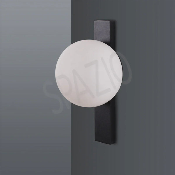 SPAZIO Pin-Up outdoor wall light, opal globe on a black backplate
