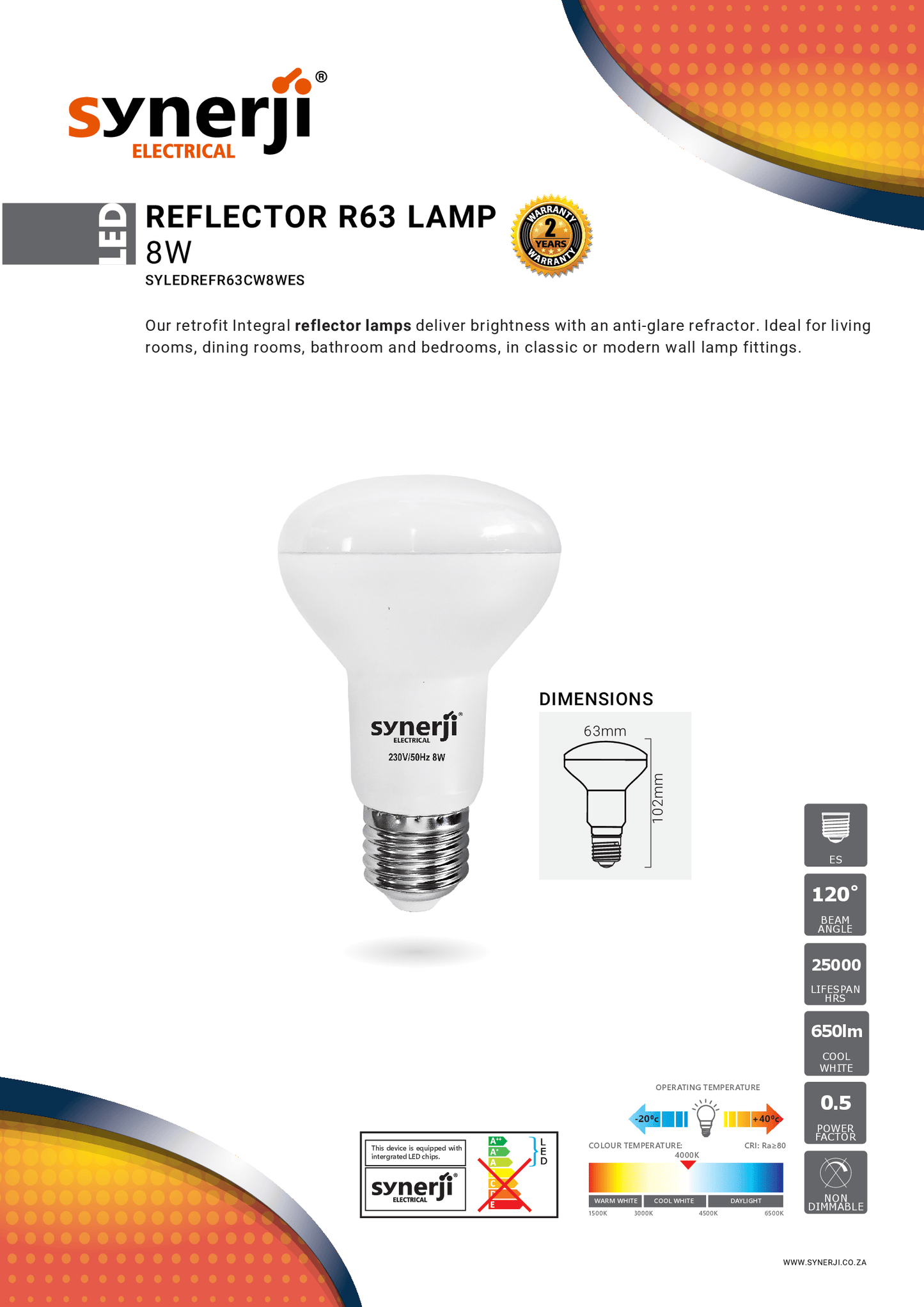 SYNERJI 8.5W ES COOL WHITE R63 LED