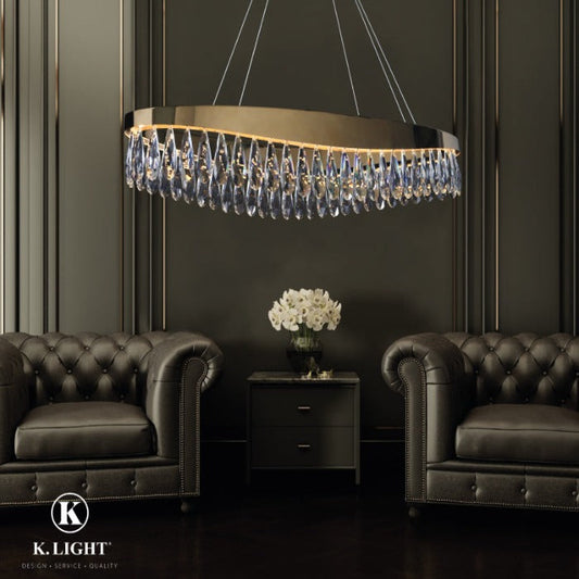 Klight K-LED-89099 Imperial Oval Crystal and Gold LED Chandelier 30W