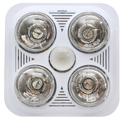 Eurolux C86W Bathroom Square 3 in 1 White Heater Light & Extractor