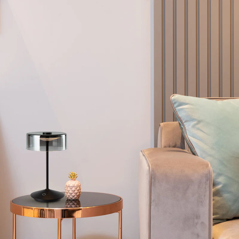 SPAZIO Crystal Rechargeable Table Lamp – Smoky Glass, White