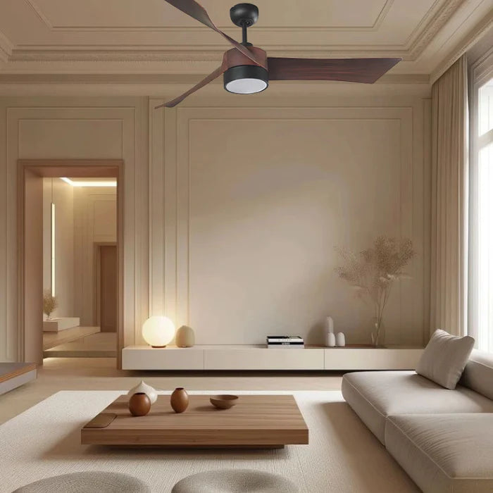 EUROLUX F102 EDGE CEILING FAN 3 BLADES MATT BLACK & DARK WOOD MOTOR POWER