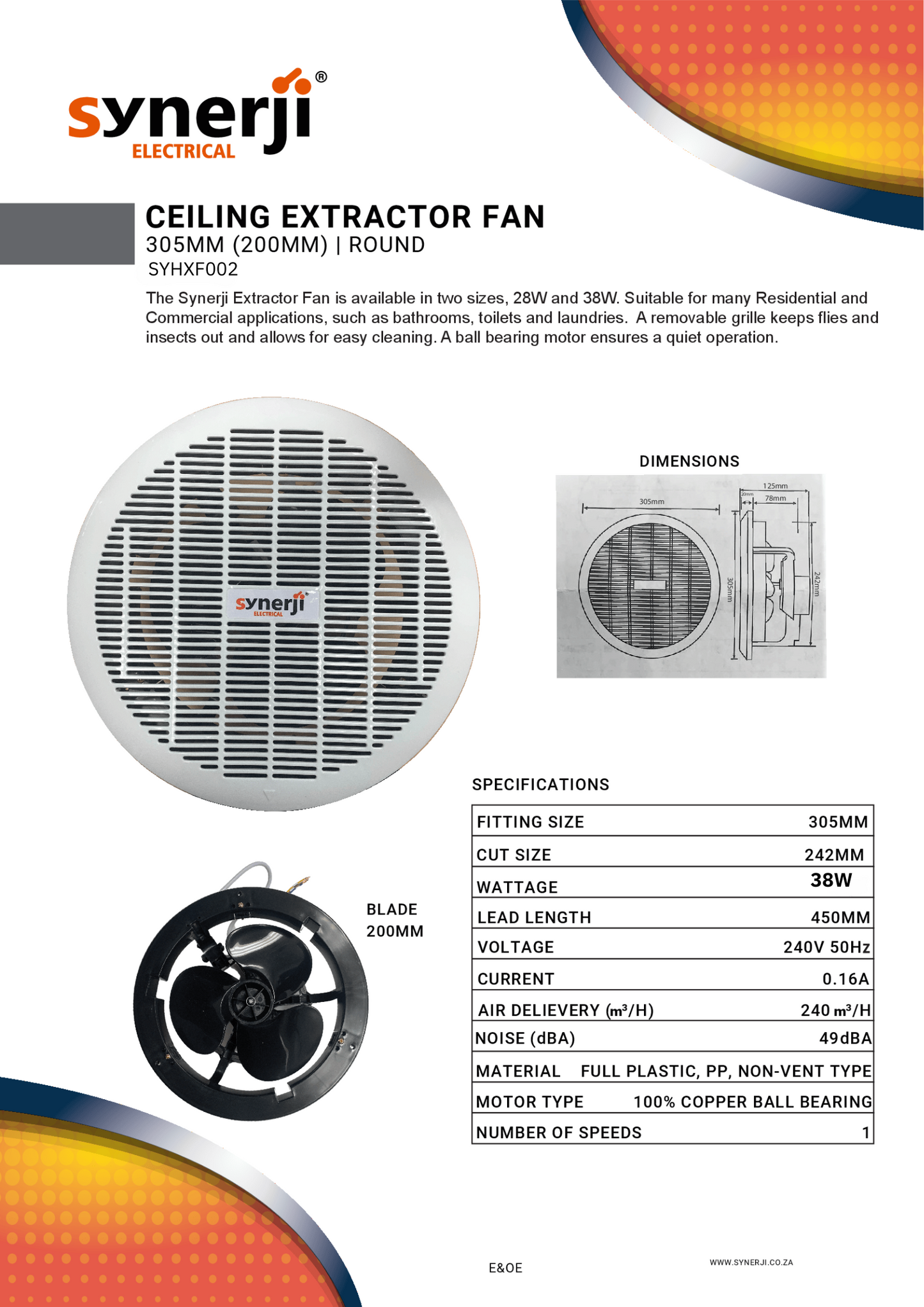 SYNERJI CEILING EXTRACTOR FAN ROUND