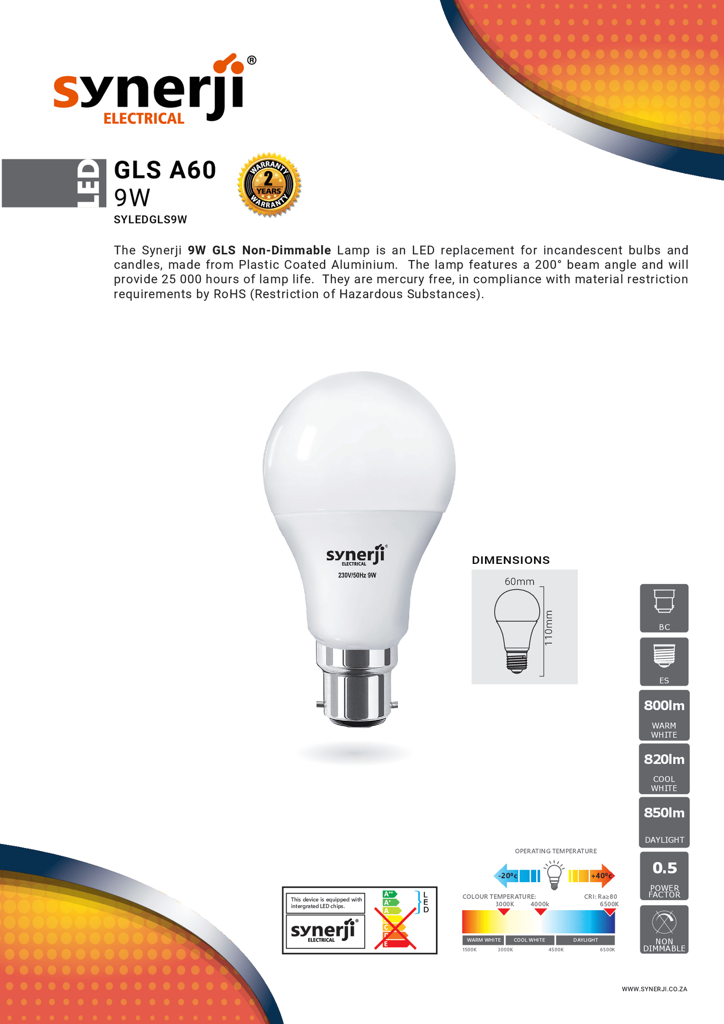 SYNERJI 9W GLS A60 Lamps