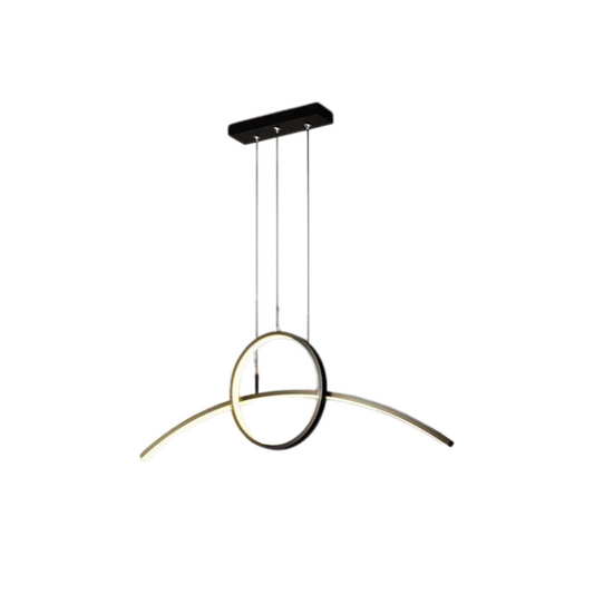 Synerji Decorative LED Pendant Light – curved ring pendant on a black bar, unlit