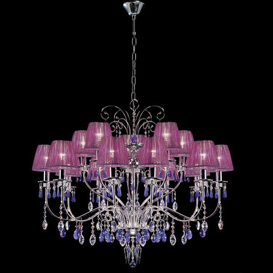 Swarovski Crystal Chandelier with Violet Silk Shades