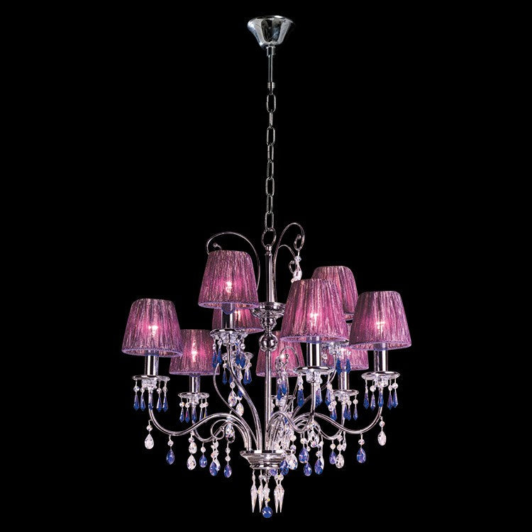 Swarovski Crystal Chandelier with Violet Silk Shades