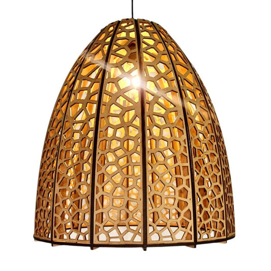 Honey Badger Kenya Panel Basket Pendant Light – lit shade showing the cut-out pattern
