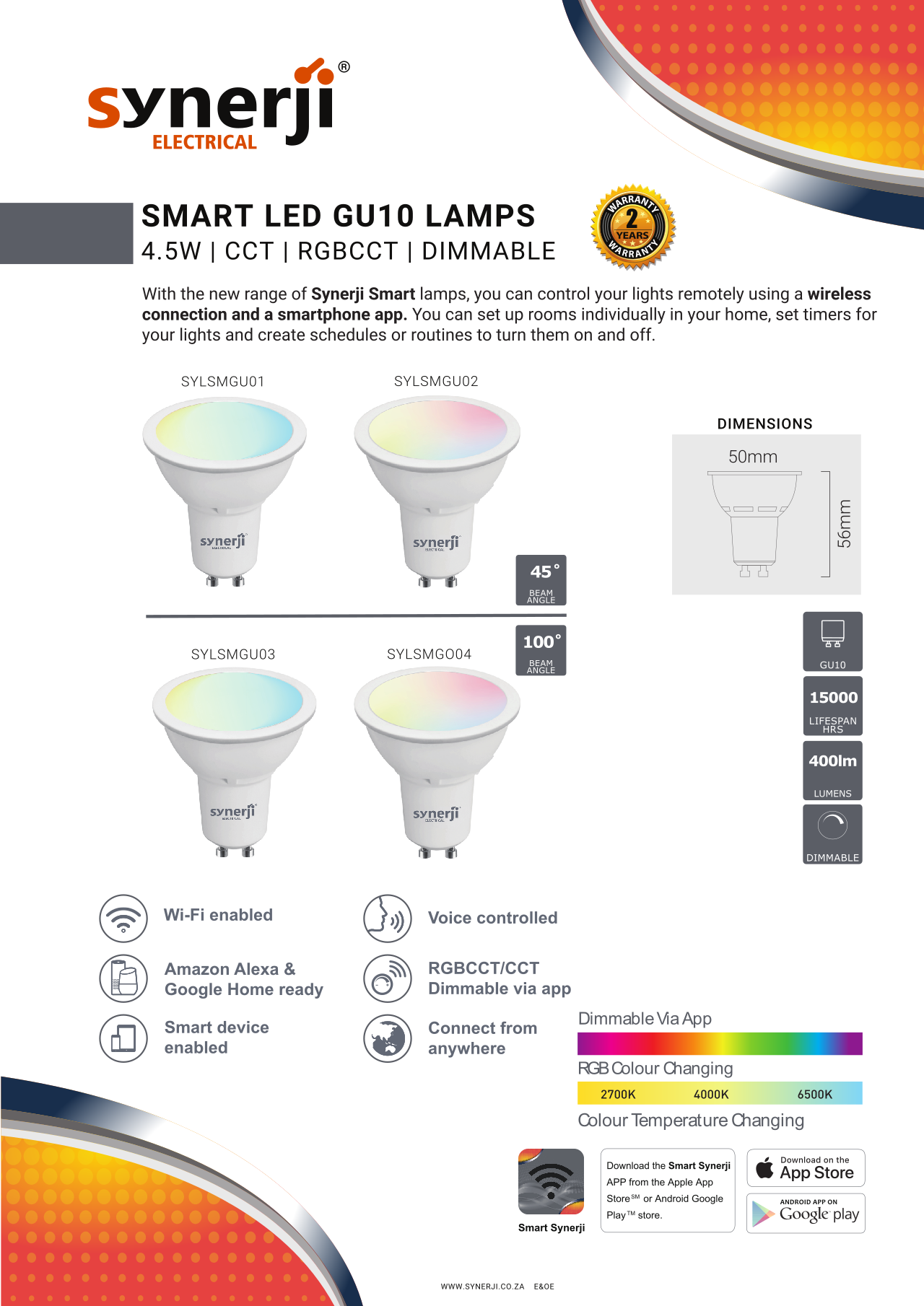 SYNERJI 4.5W SMART LED GU10