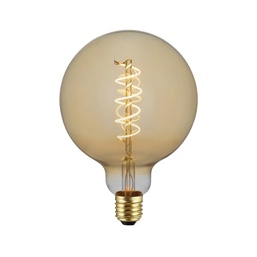 Synerji G125 Spiral Deco Filament LED Globe – 4W, Dimmable, E27, 2100K, Clear/Amber