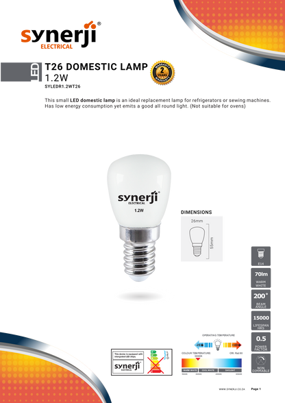 SYNERJI 1.2W T26 Domestic Lamp