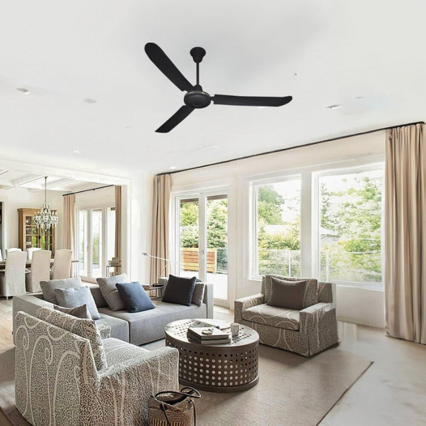 Synerji Industrial 3-Blade Ceiling Fan – 56-Inch, 80W, 5 Speeds, Black/White
