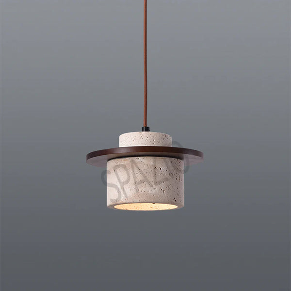SPAZIO Seattle pendant with walnut cap and travertine shade, lit