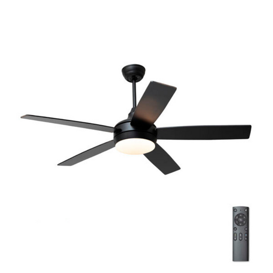 Synerji 52-Inch 5-Blade Ceiling Fan with 24W LED Light – black fan with LED light and remote control
