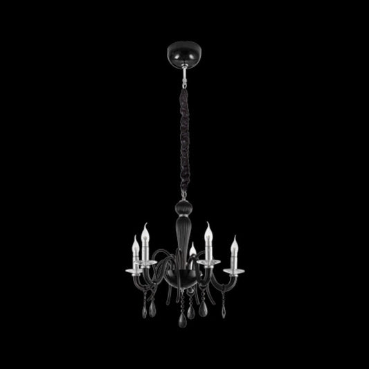 K-Light U-KLCH-4000/BL 40W E14 5 Black Glass Arm Chandelier with Crystals
