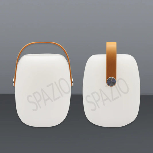 SPAZIO Bonbon 1 Rechargeable Table Lamp – two lamps with tan carry straps