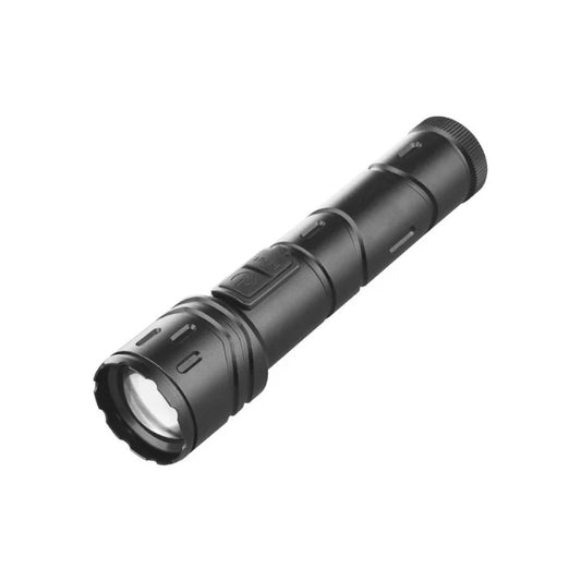 Synerji Rechargeable Aluminium P50 LED Torch – torch body and zoom head, side view