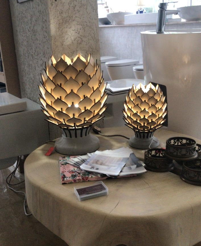 Honey Badger Pino Table Lamp – Wooden Petals & Concrete Base, 200mm/300mm – view 3