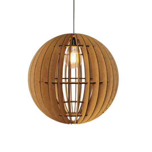 Honey Badger Tondo Sphere Pendant Light – lit shade on a white background