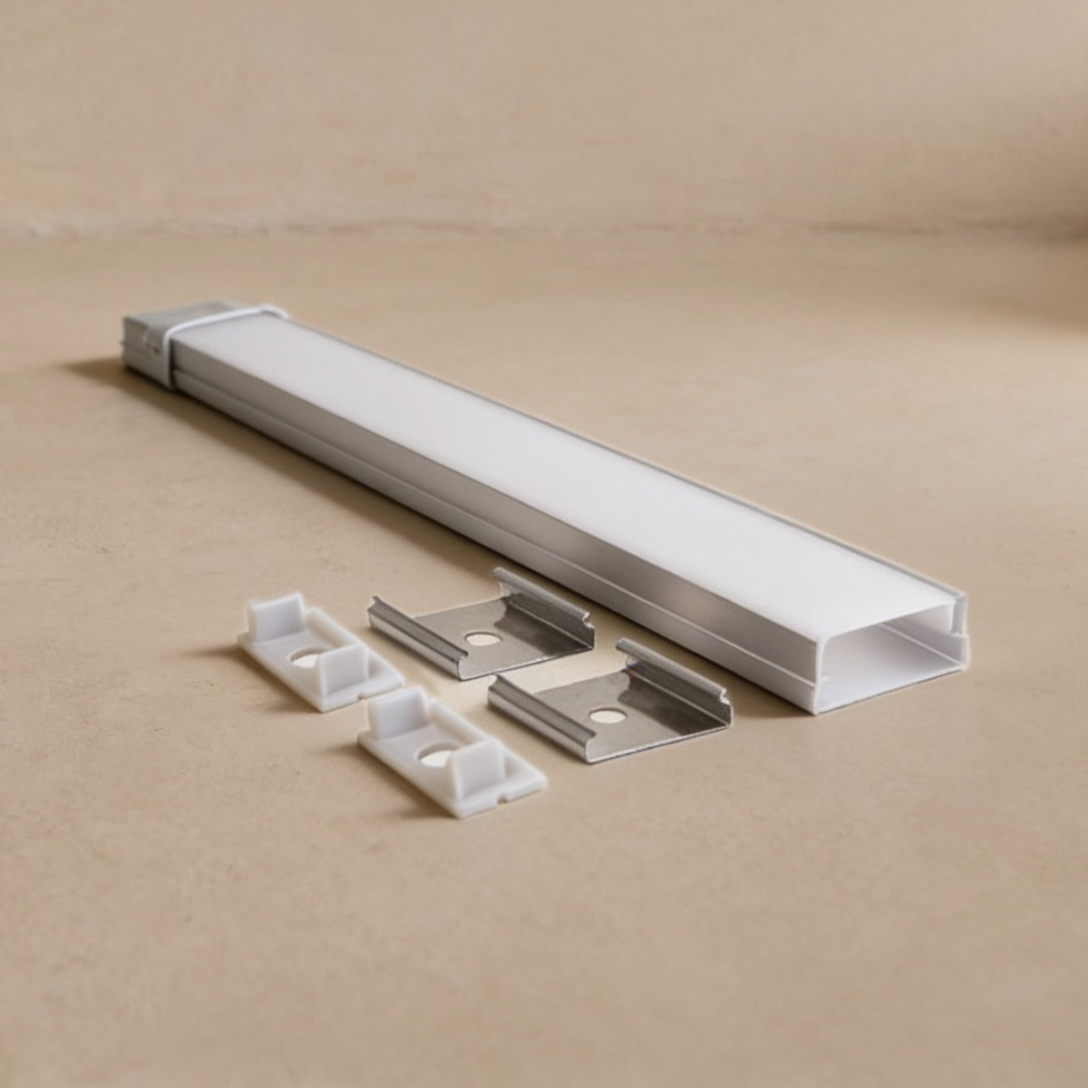 Aluminium channel for LED strip with end caps and clips