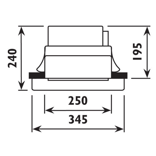 Radiant RC166 5-Lamp Ceiling Heater, Light & Extractor – dimensions drawing in mm