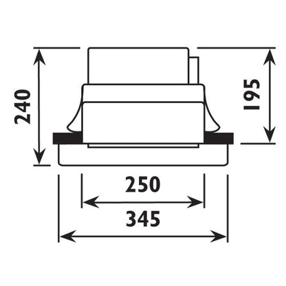 Radiant RC166 5-Lamp Ceiling Heater, Light & Extractor – dimensions drawing in mm