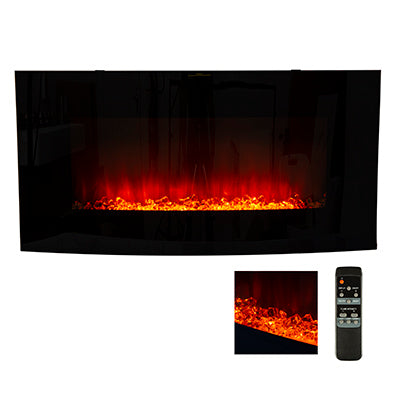 Radiant RHE7 Curved Electric Fireplace with Crystals – 1800W, Wall-Mounted, Black