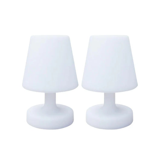 RGB Colour-Changing LED Table Lamp with Remote – two white lamps, unlit